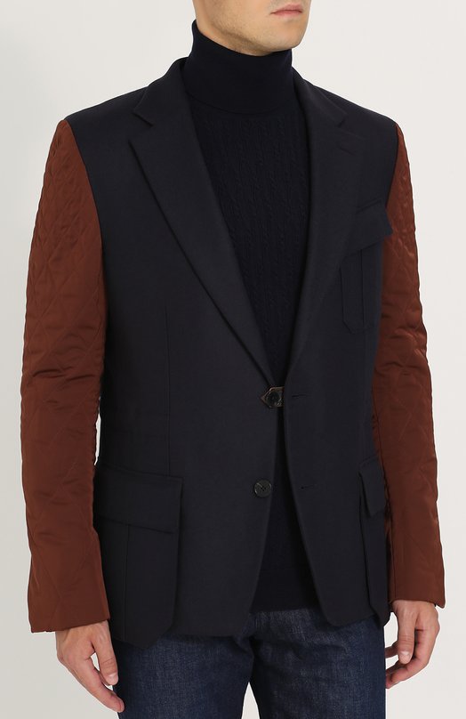 Однобортный кашемировый пиджак с контрастными рукавами Zegna Couture 