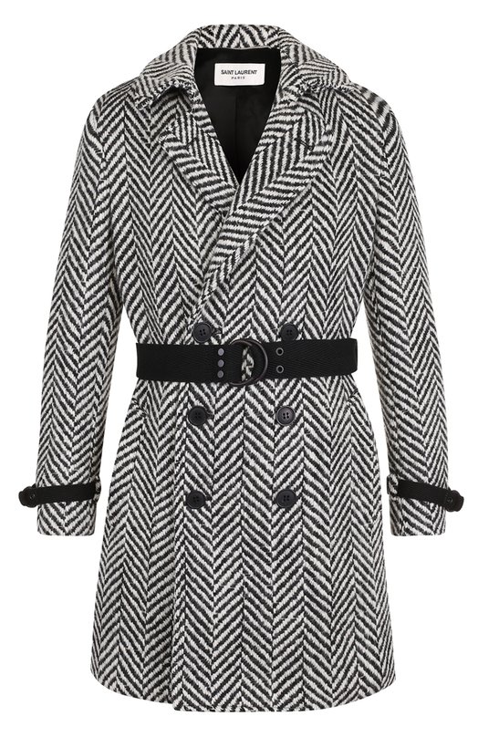 Двубортное шерстяное пальто с поясом Yves Saint Laurent 