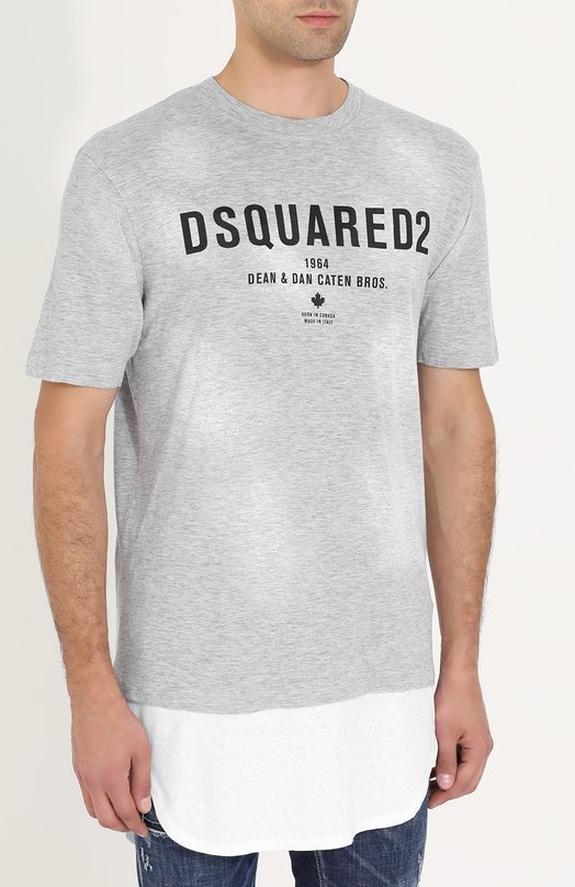 Удлиненная хлопковая футболка с логотипом бренда Dsquared2 