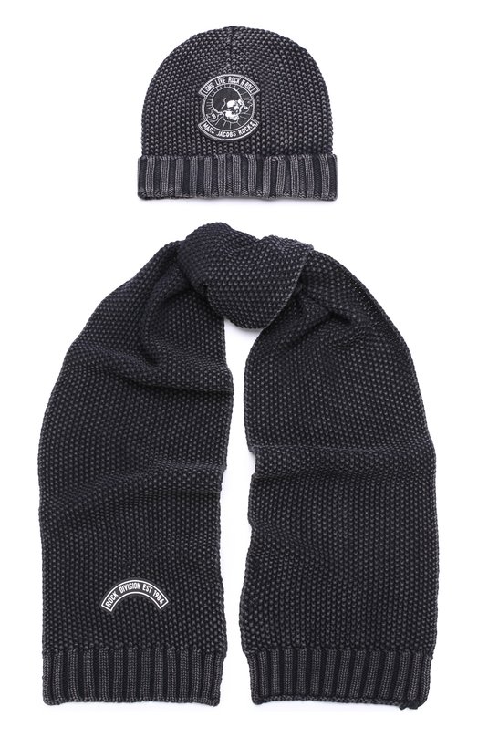 Хлопковый комплект из шапка и шарфа с нашивкой Marc Jacobs