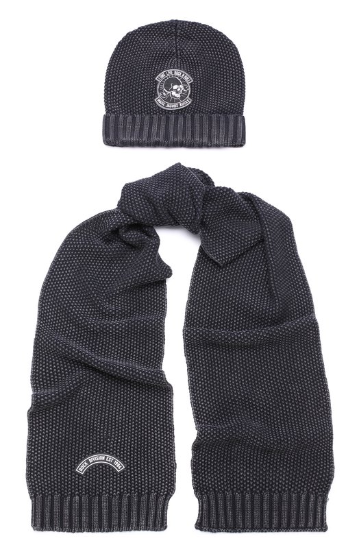 Хлопковый комплект из шапка и шарфа с нашивкой Marc Jacobs