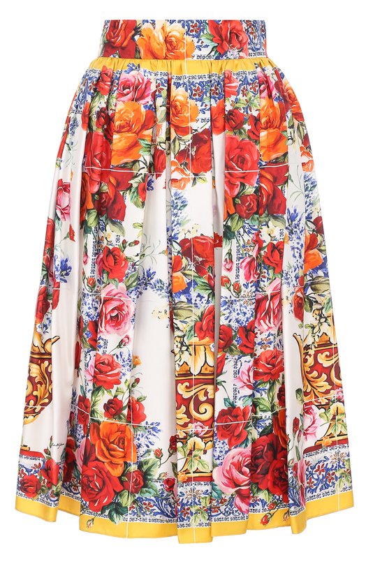 Шелковая юбка-миди с ярким принтом Dolce&Gabbana 