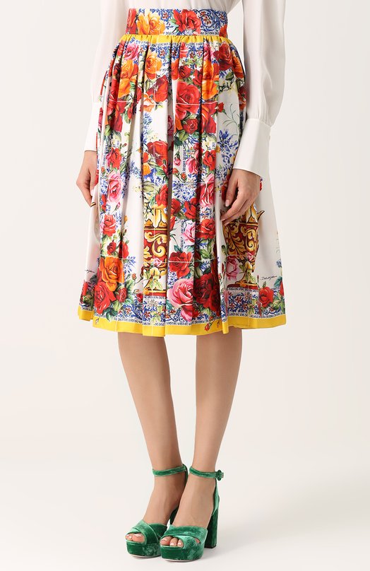 Шелковая юбка-миди с ярким принтом Dolce&Gabbana 