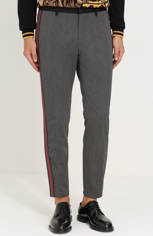 Укороченные брюки из смеси шерсти и хлопка с лампасами Dolce&Gabbana 