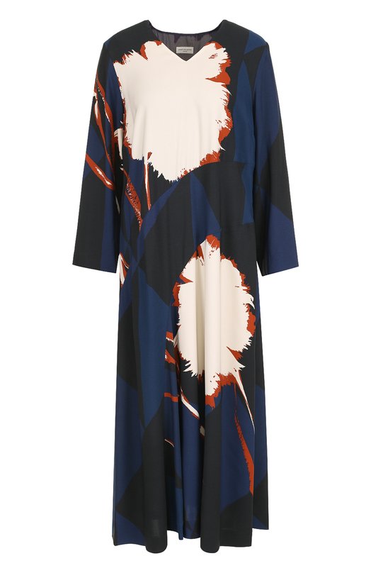 Платье свободного кроя с принтом и V-образным вырезом Dries Van Noten 