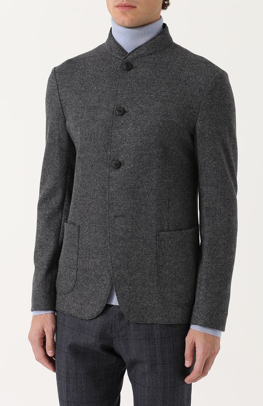 Однобортный шерстяной пиджак с воротником-стойкой ARMANI COLLEZIONI 