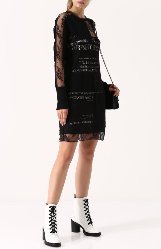 Кружевное мини-платье с длинным рукавом MCQ 