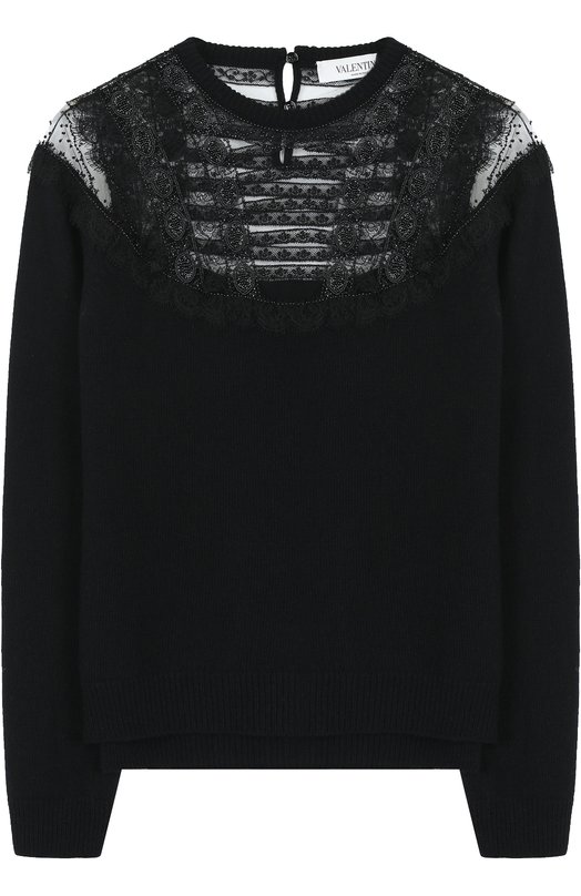 Пуловер из смеси шерсти и кашемира с кружевными вставками Valentino 