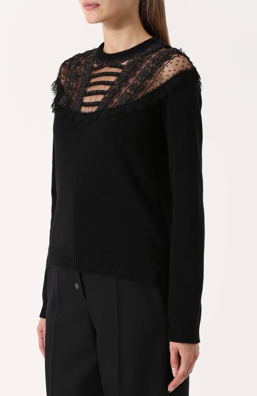 Пуловер из смеси шерсти и кашемира с кружевными вставками Valentino 