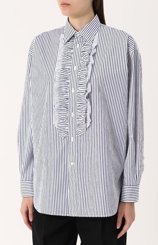 Хлопковая блуза в полоску с оборками Polo Ralph Lauren 