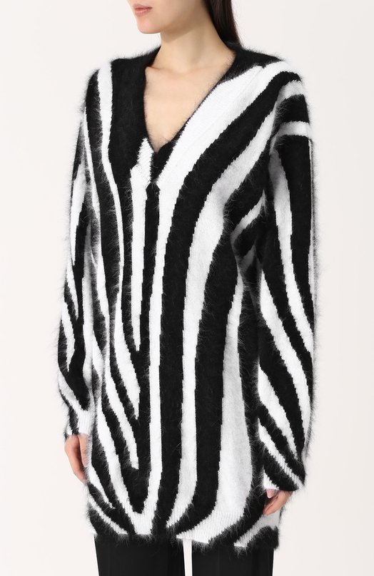 Удлиненный шерстяной пуловер с принтом и V-образным вырезом EMILIO PUCCI 