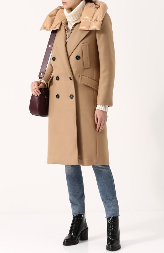 Двубортное шерстяное пальто с пуховой подстежкой MONCLER 