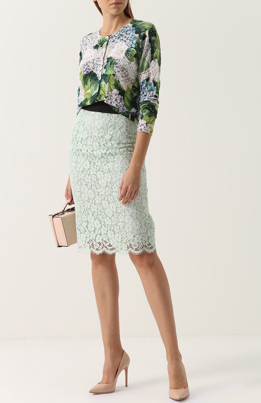 Кружевная юбка-карандаш с контрастным поясом Dolce&Gabbana 