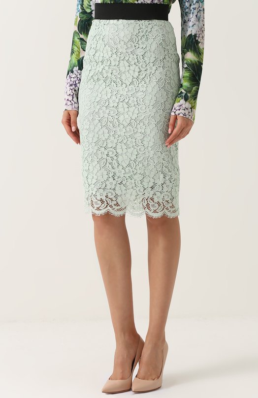 Кружевная юбка-карандаш с контрастным поясом Dolce&Gabbana 