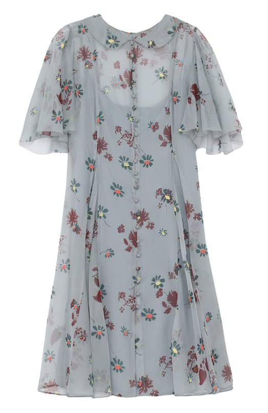 Приталенное шелковое платье с цветочным принтом Valentino 