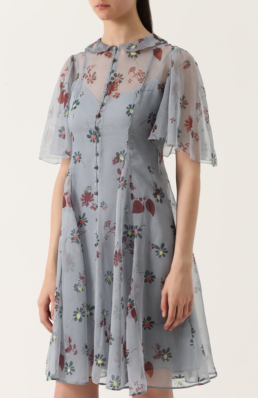 Приталенное шелковое платье с цветочным принтом Valentino 