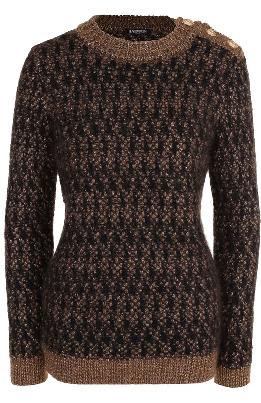 Приталенный шерстяной пуловер с круглым вырезом BALMAIN 