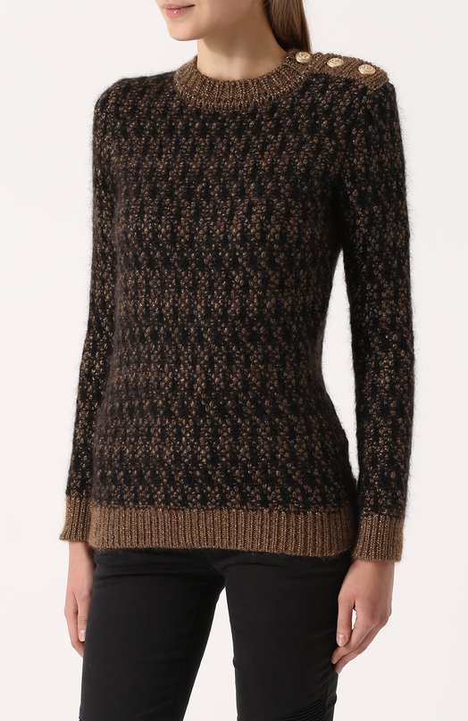 Приталенный шерстяной пуловер с круглым вырезом BALMAIN 