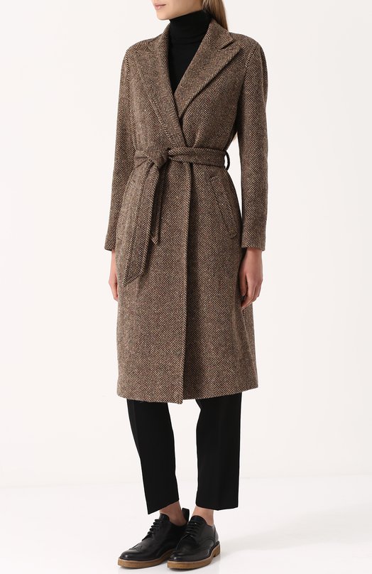 Шерстяное пальто с карманами и поясом Polo Ralph Lauren 