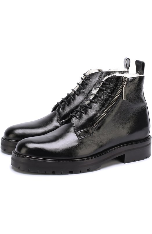 Кожаные ботинки на шнуровке с внутренней меховой отделкой Yves Saint Laurent 