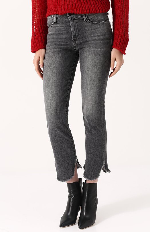 Укороченные джинсы прямого кроя с потертостями FRAME DENIM 