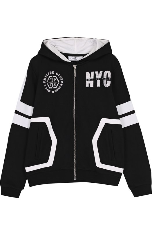 Спортивный кардиган из хлопка с контрастной отделкой и капюшоном Philipp Plein
