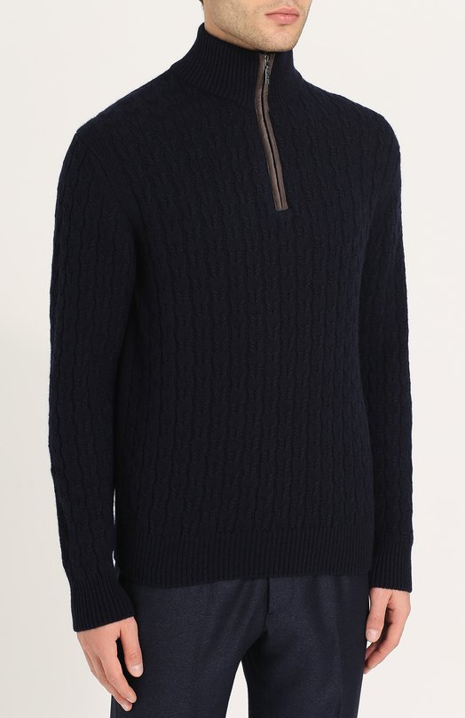Кашемировый свитер фактурной вязки с воротником на молнии CRUCIANI 