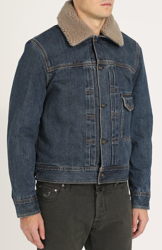 Джинсовая куртка на пуговицах с меховой отделкой воротника Rag&Bone 