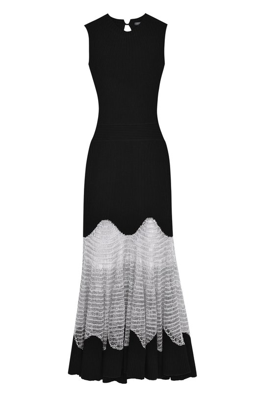Приталенное шерстяное платье с кружевной вставкой Alexander McQueen 