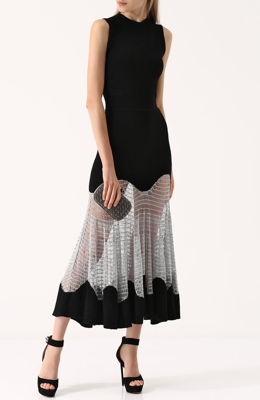 Приталенное шерстяное платье с кружевной вставкой Alexander McQueen 