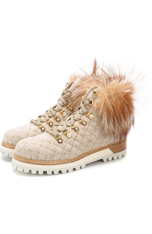 Текстильные стеганые ботинки с меховой отделкой Le Silla