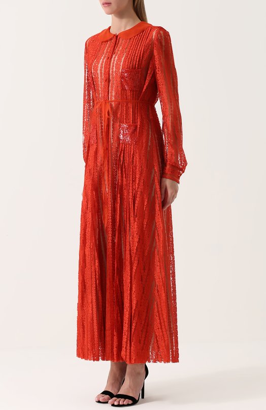 Приталенное платье-макси с длинным рукавом Valentino 