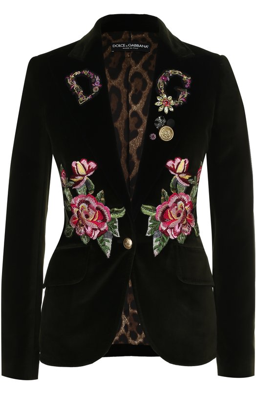 Приталенный бархатный жакет с контрастной вышивкой Dolce&Gabbana 
