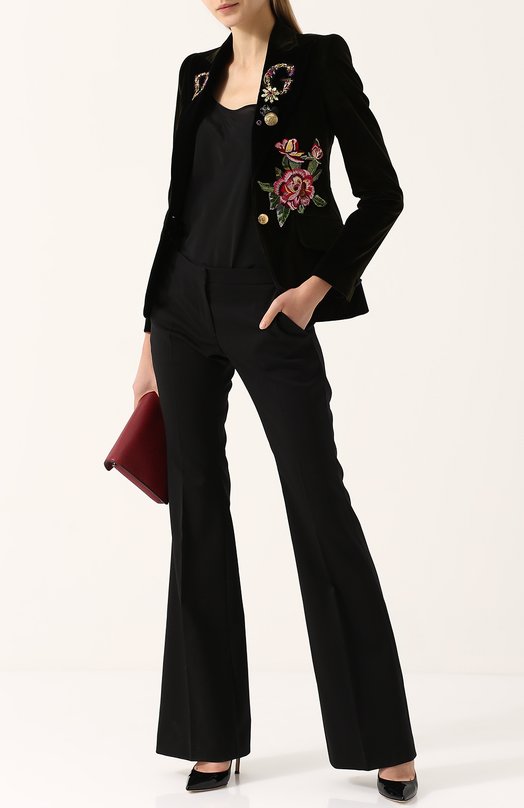 Приталенный бархатный жакет с контрастной вышивкой Dolce&Gabbana 