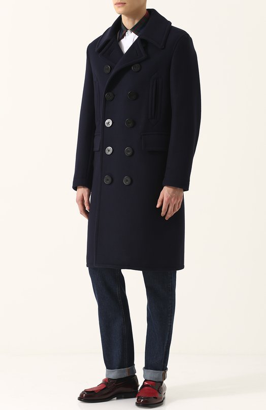 Двубортное шерстяное пальто с отложным воротником Burberry 