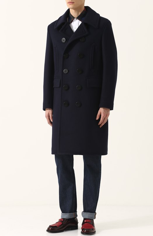Двубортное шерстяное пальто с отложным воротником Burberry 