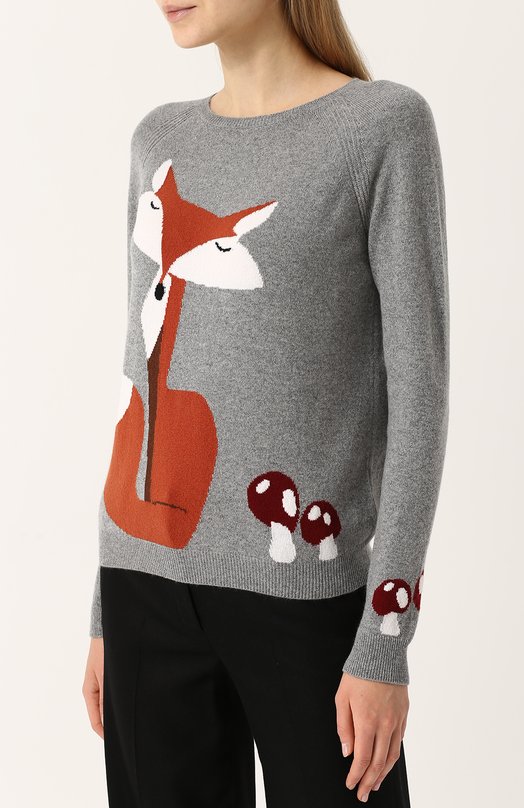 Кашемировый пуловер с круглым вырезом и принтом Loro Piana 