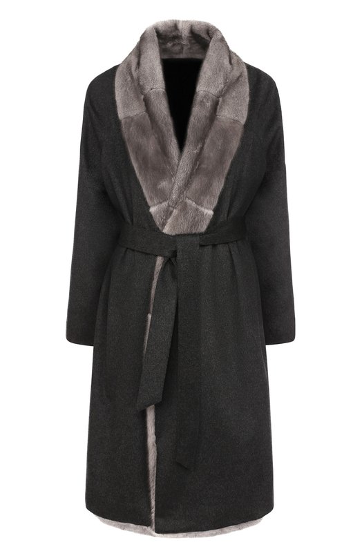 Кашемировое пальто с отделкой из меха норки и поясом Kiton 