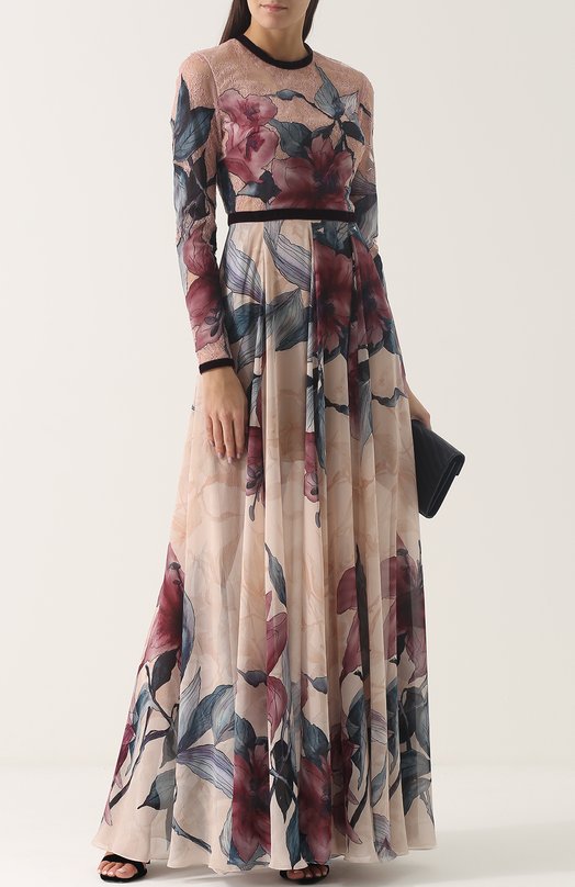 Приталенное платье-макси с принтом Elie Saab 