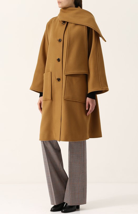 Однотонное шерстяное пальто с накладными карманами Tory Burch 