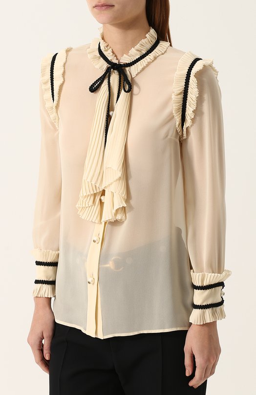 Прозрачная шелковая блуза с плиссированными оборками Gucci 