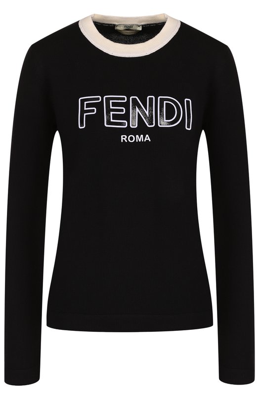 Шерстяной пуловер с круглым вырезом и логотипом бренда Fendi 