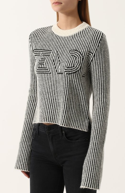 Шерстяной пуловер с круглым вырезом и логотипом бренда Fendi 