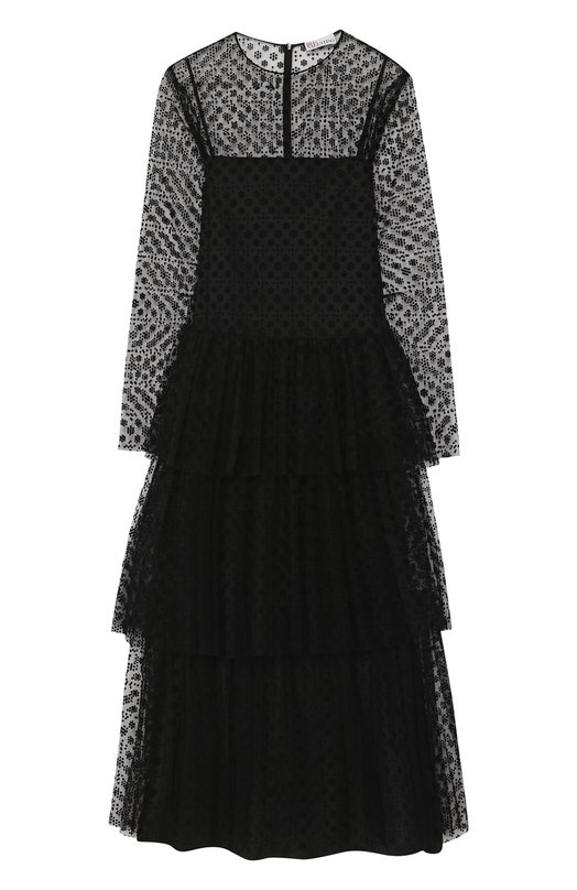 Приталенное кружевное платье-миди с длинным рукавом REDVALENTINO 