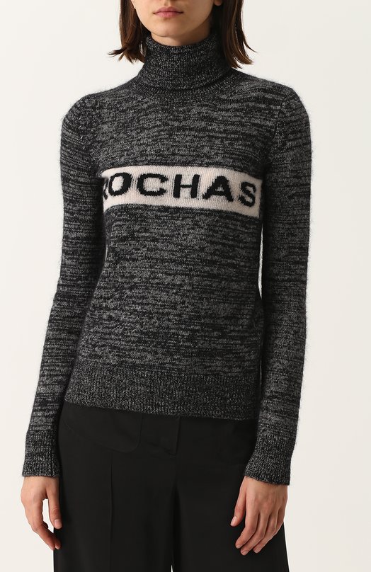 Вязаный свитер с высоким воротником и логотипом бренда Rochas 