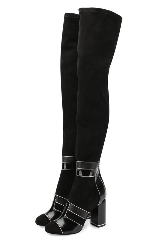 Замшевые ботфорты с лаковой отделкой на устойчивом каблуке Pierre Hardy