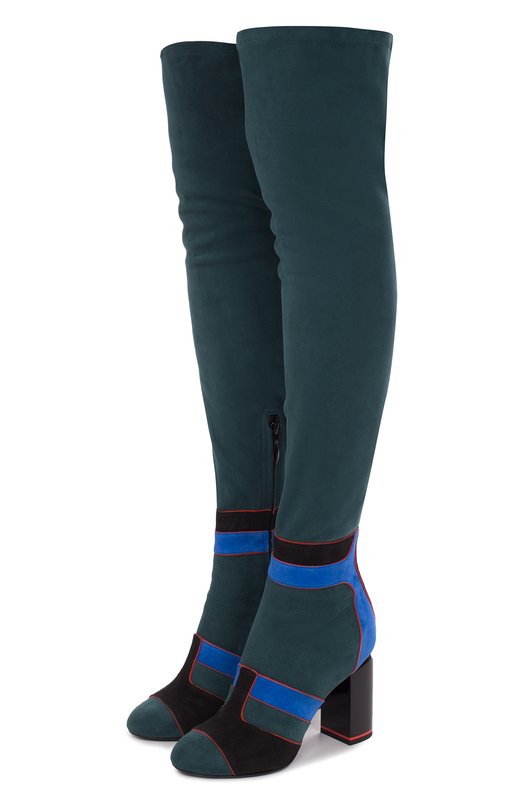 Замшевые ботфорты с контрастной отделкой на устойчивом каблуке Pierre Hardy