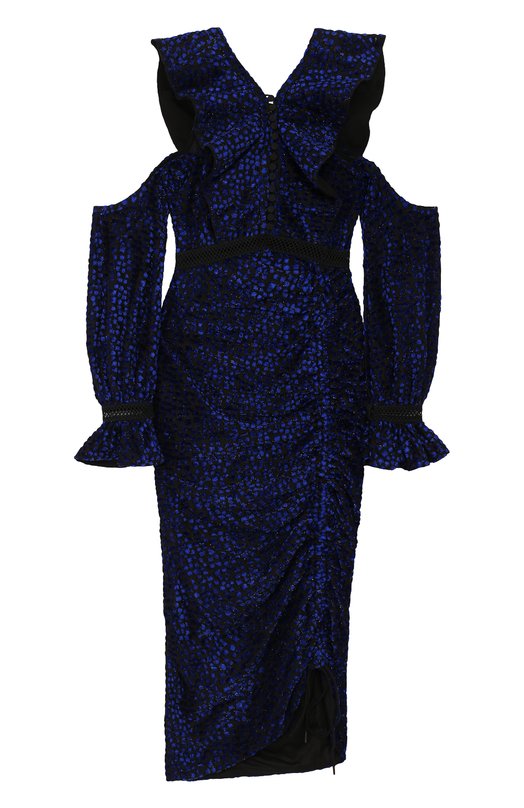 Приталенное платье-миди с открытыми плечами и оборками self-portrait