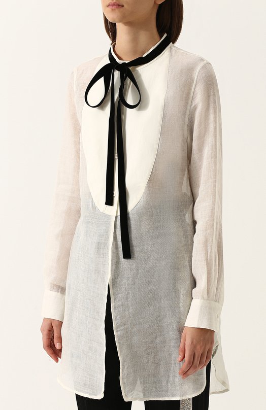 Удлиненная блуза свободного кроя из смеси шерсти и льна Ann Demeulemeester 