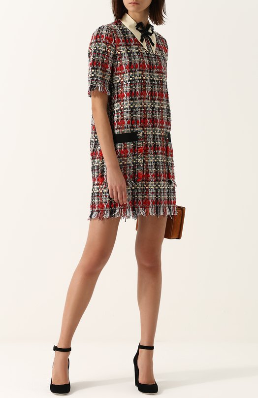 Буклированное мини-платье с коротким рукавом Gucci 